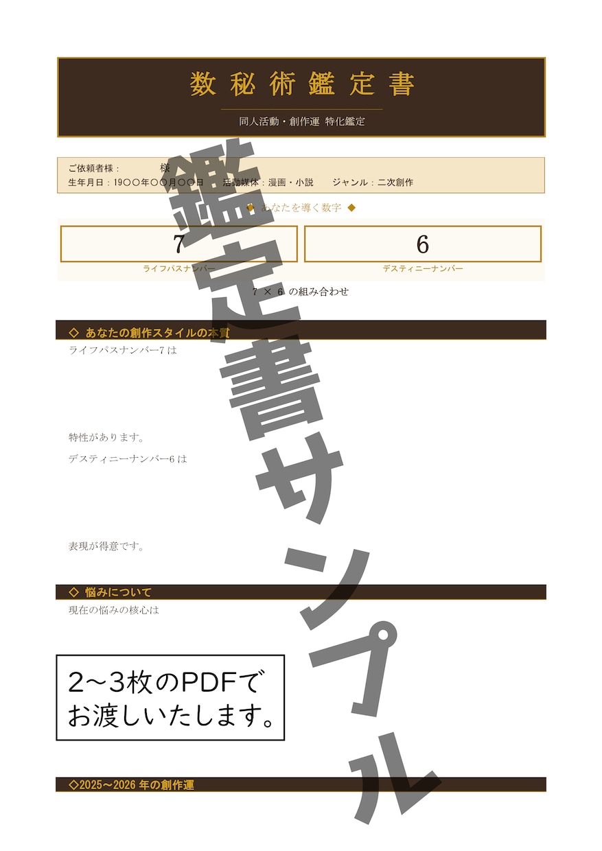 創作活動の悩みを数秘術で鑑定します 創作活動の悩みを数秘術で鑑定【オリジナル鑑定書お届け】 イメージ2