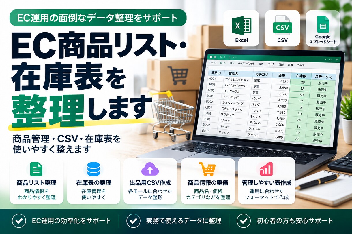 ECの商品登録・出品データ作成をします 商品情報を出品しやすい形に整えます イメージ1