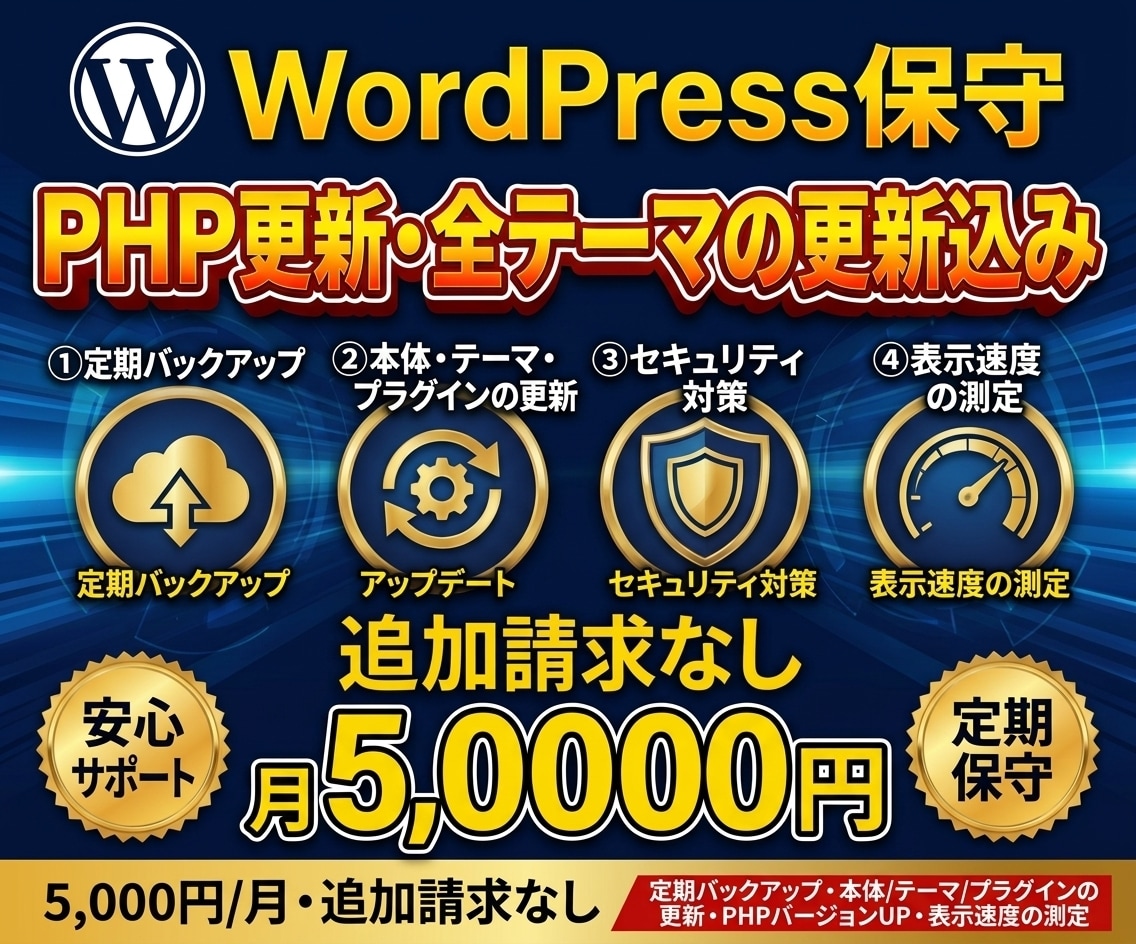 WordPressの保守管理・運用をサポートします PHPバージョンUP、オリジナルを含む全てのテーマの更新含む イメージ1