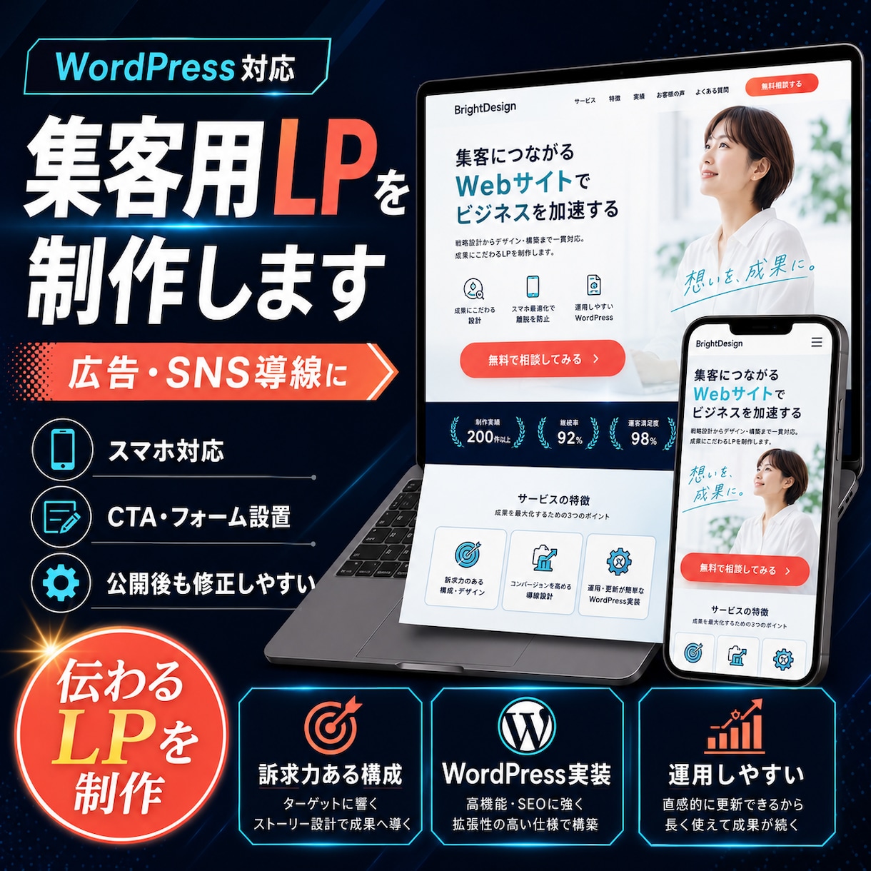 WordPressの集客用LPを制作します 大体なんでもできます。お気軽にご相談ください。 イメージ1