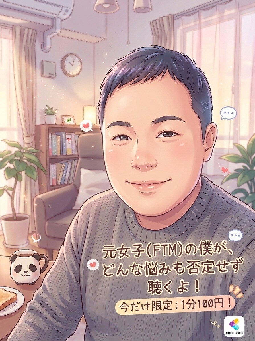 秘密の悩みや愚痴を元FTMの僕が優しく受け止めます 「話せば絶対に気が楽になる！あなたの心をハッピーにします」 イメージ1