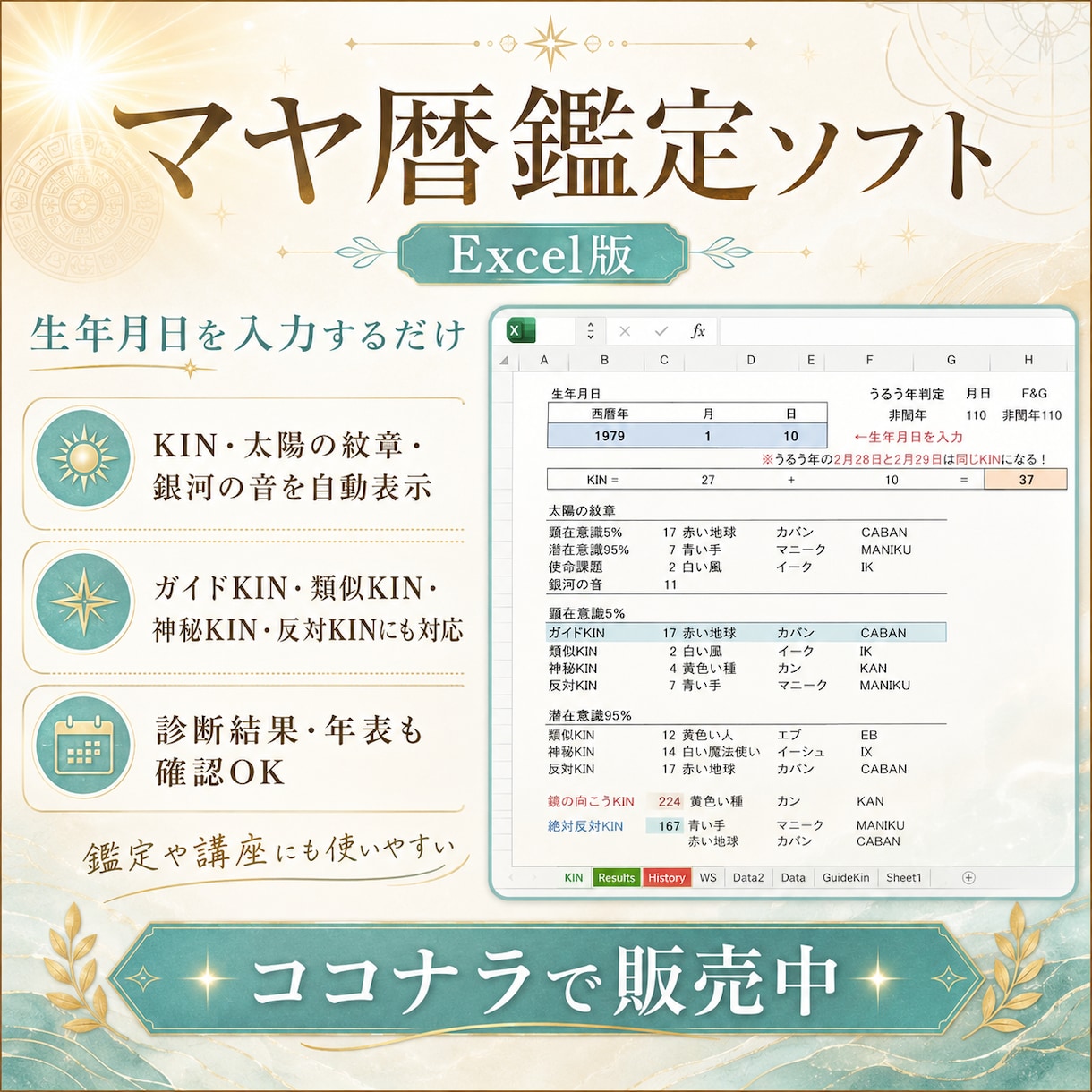 マヤ暦鑑定効率化！生年月日入力だけで自動計算します 生年月日を入力するだけ！便利なマヤ暦鑑定ソフト★占いソフト イメージ1