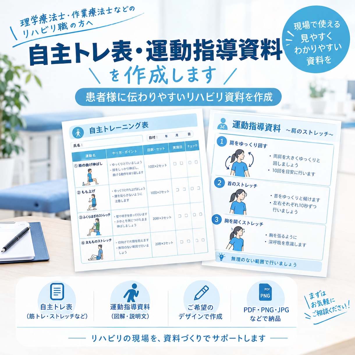 リハビリテーション自主トレ表を作成します 患者様に伝わりやすい運動指導資料の作成 イメージ1