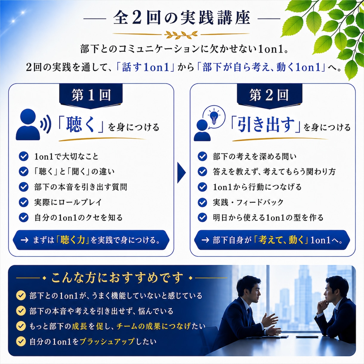 中間管理職・マネージャー向け1on1相談受けます 1on1の時間をより有意義なものにするために。実践中心講座 イメージ2