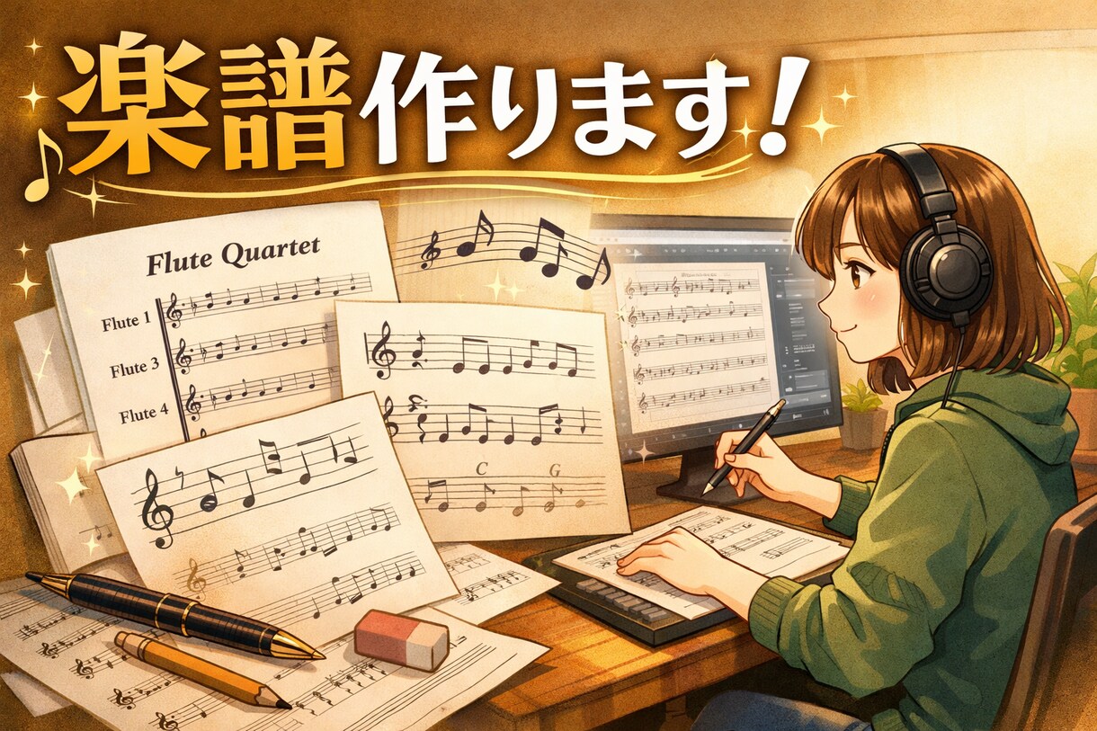 現役演奏家です。見やすく美しい楽譜作ります 手書き譜の浄書、移調、耳コピなどメロディー譜を作成します イメージ1