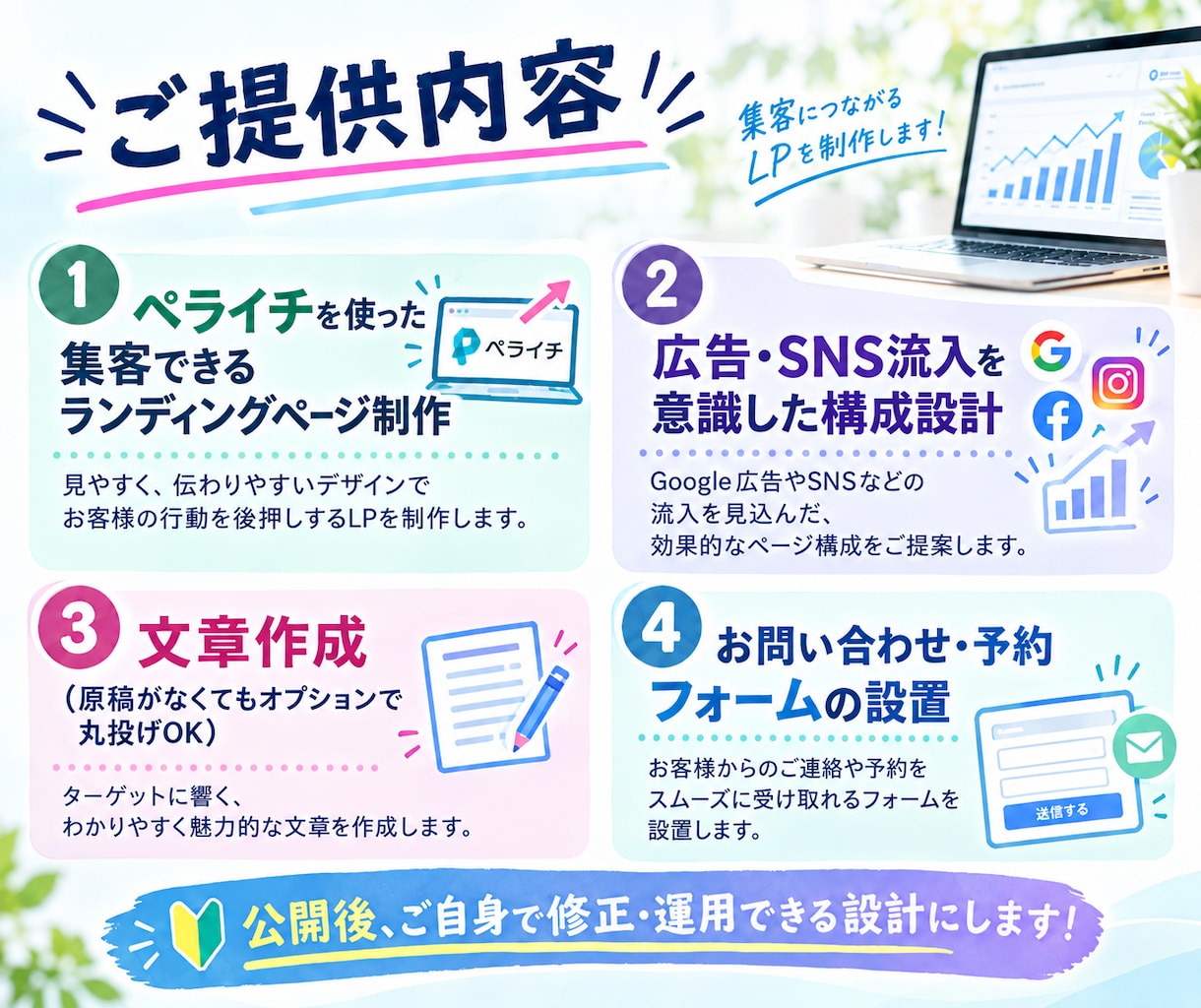 meta運用歴15年！ペライチで集客LP制作します 現役WEBマーケター15年×制作実績100件超｜丸投げOK！ イメージ4