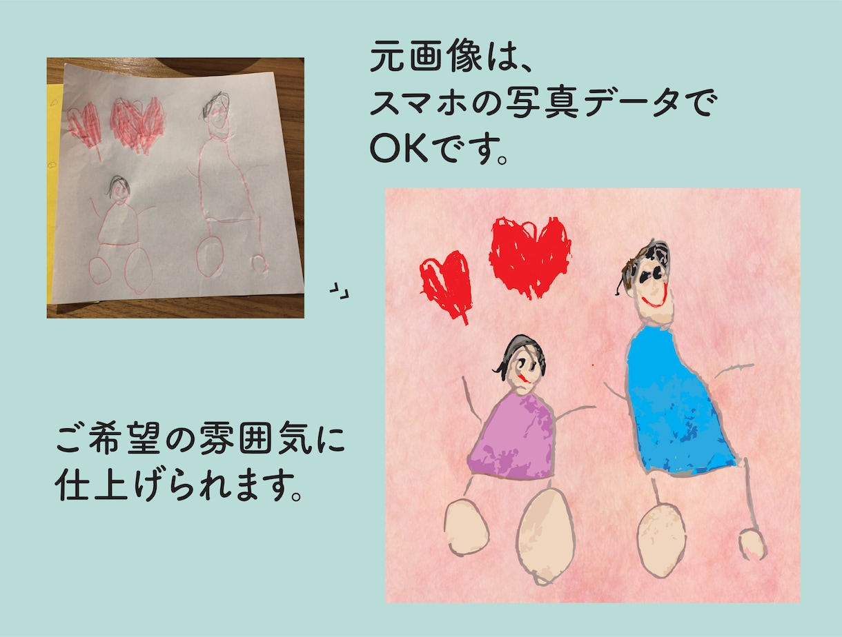 お子様の描いた絵を世界でひとつのアート作品にします おじいちゃんおばあちゃんへのプレゼントにも。 イメージ2