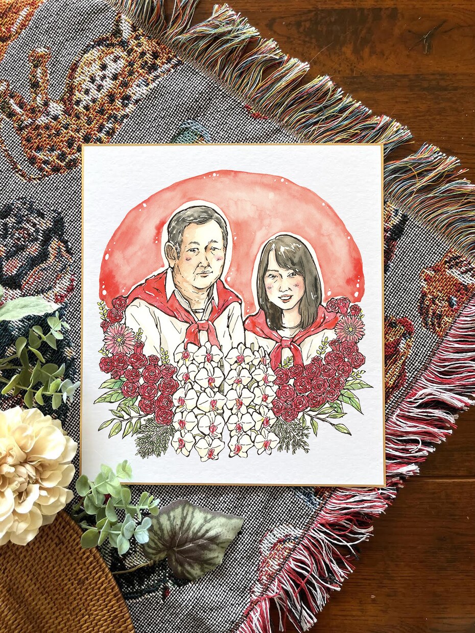 色紙サイズ◇ナチュラルタッチ◇水彩似顔絵かきます あたたかみある水彩イラスト！原画発送無料 イメージ1