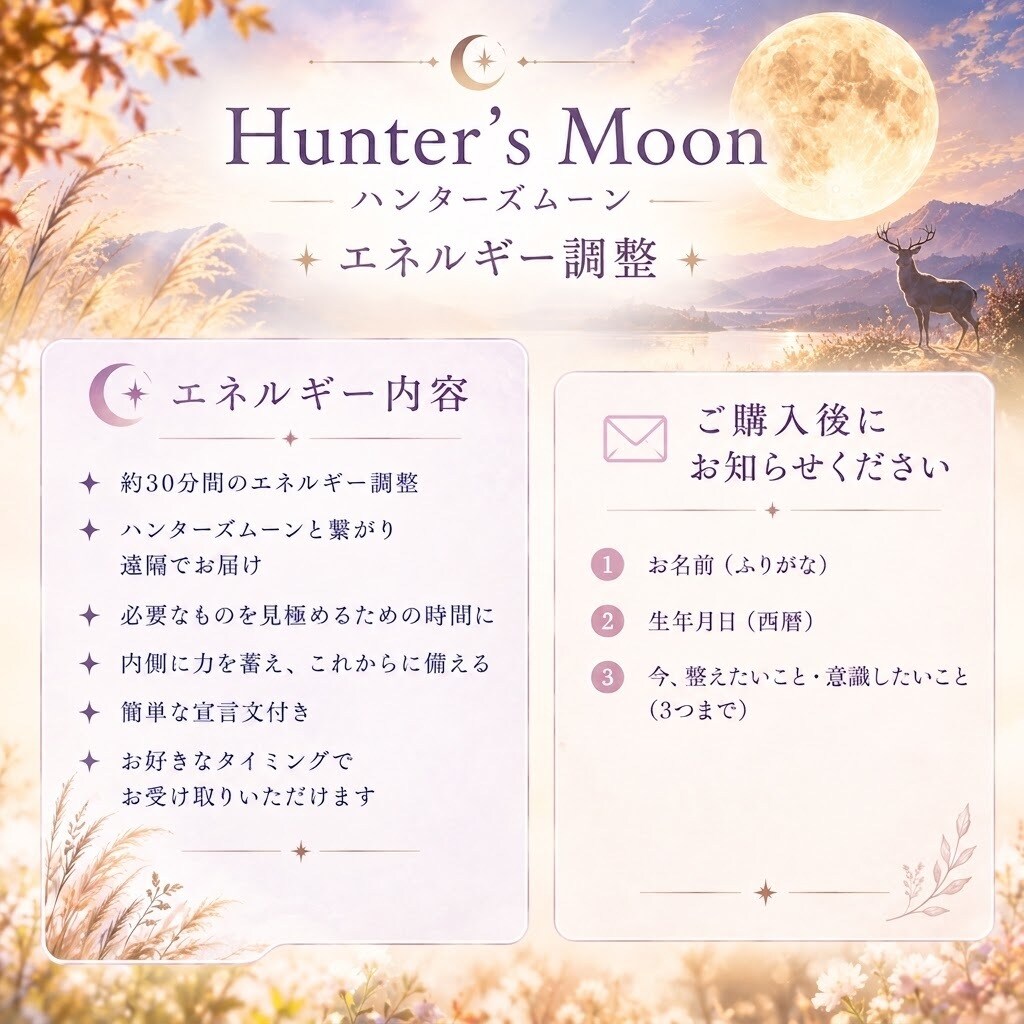 ハンターズムーンの満月エネルギー調整します ハンターズムーン♡手放しと次のステージへ イメージ3