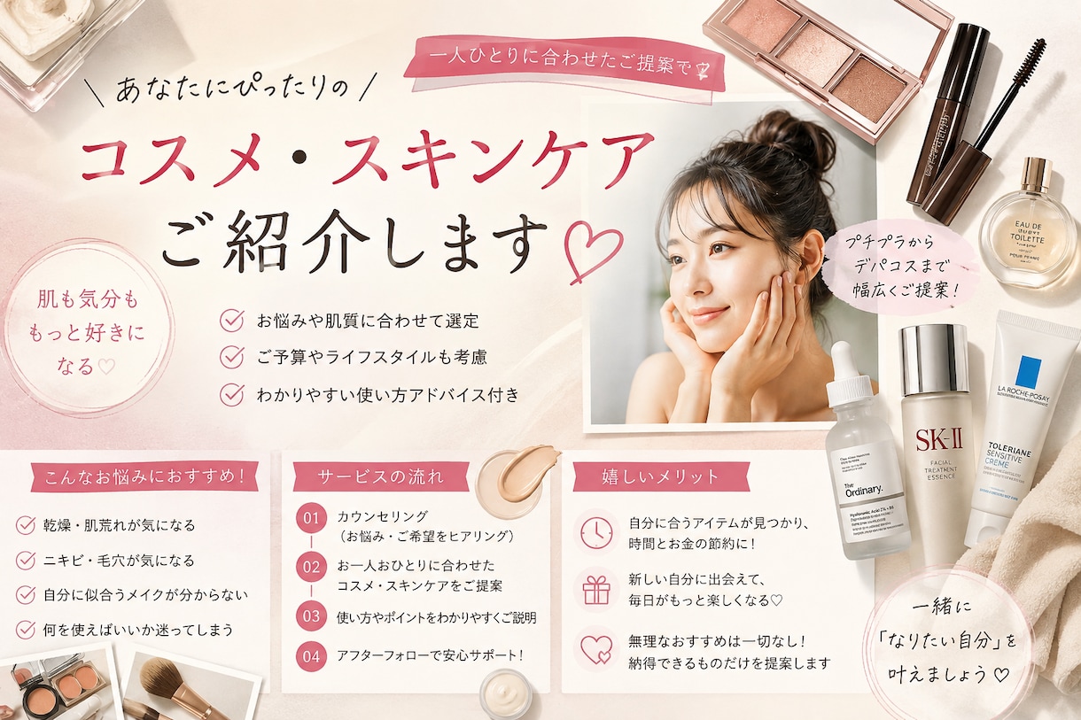 皆様に合うコスメやスキンケアをご紹介します 様々なコスメやスキンケアを使用したことがあるので自信あります イメージ1