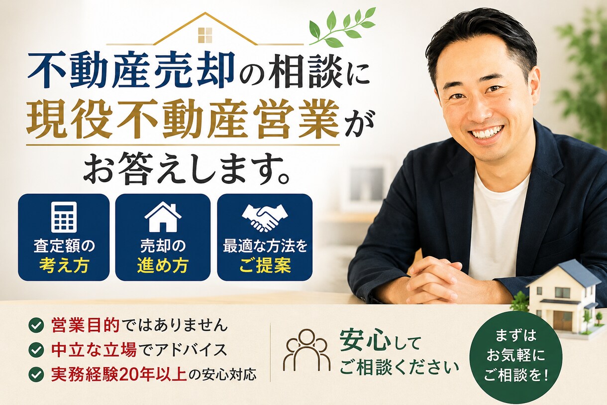 不動産売却の相談に現役不動産営業がお答えします 不動産歴20年以上｜中立な立場で分かりやすくご説明 イメージ1