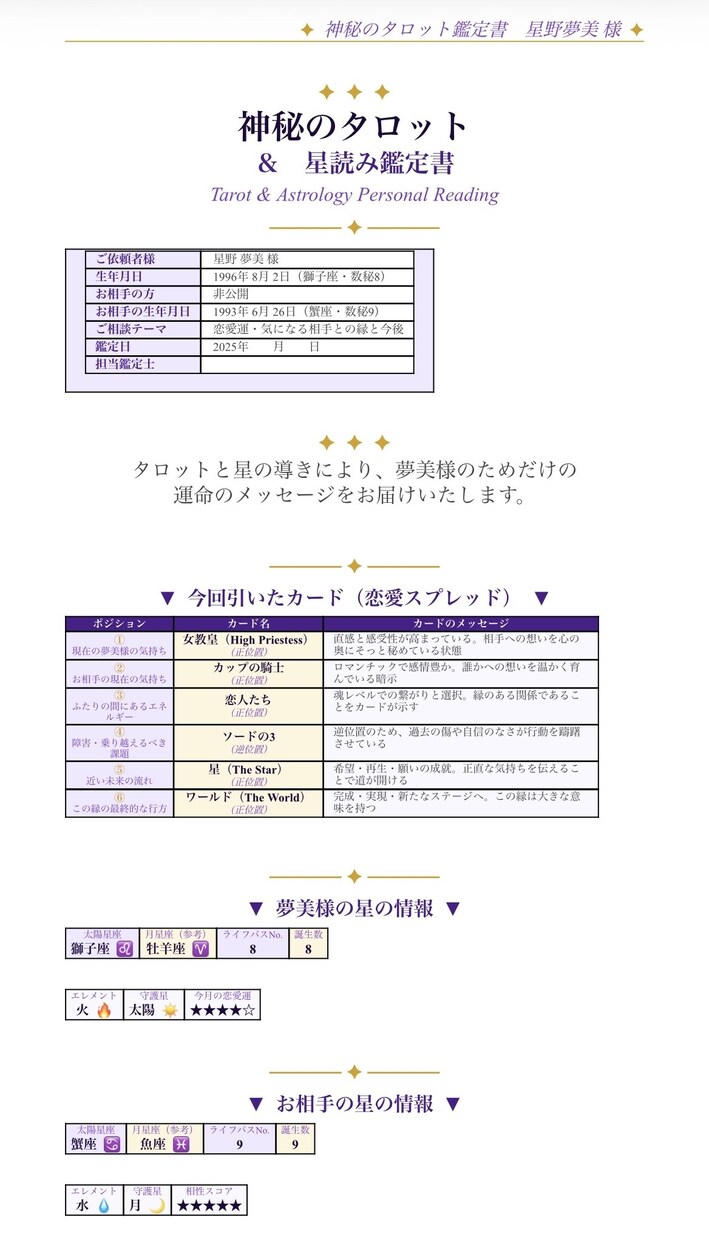 貴方様の気になっている事、鑑定書を作成します 占い鑑定書〜貴方様の知りたい事にお答えします〜 イメージ3