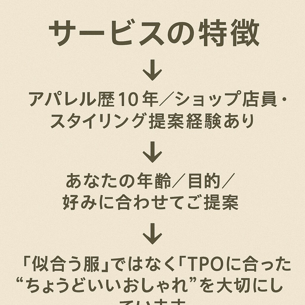 コーデの悩みを電話で一緒に解決します その場に応じたちょうどいいおしゃれをご提案します イメージ4