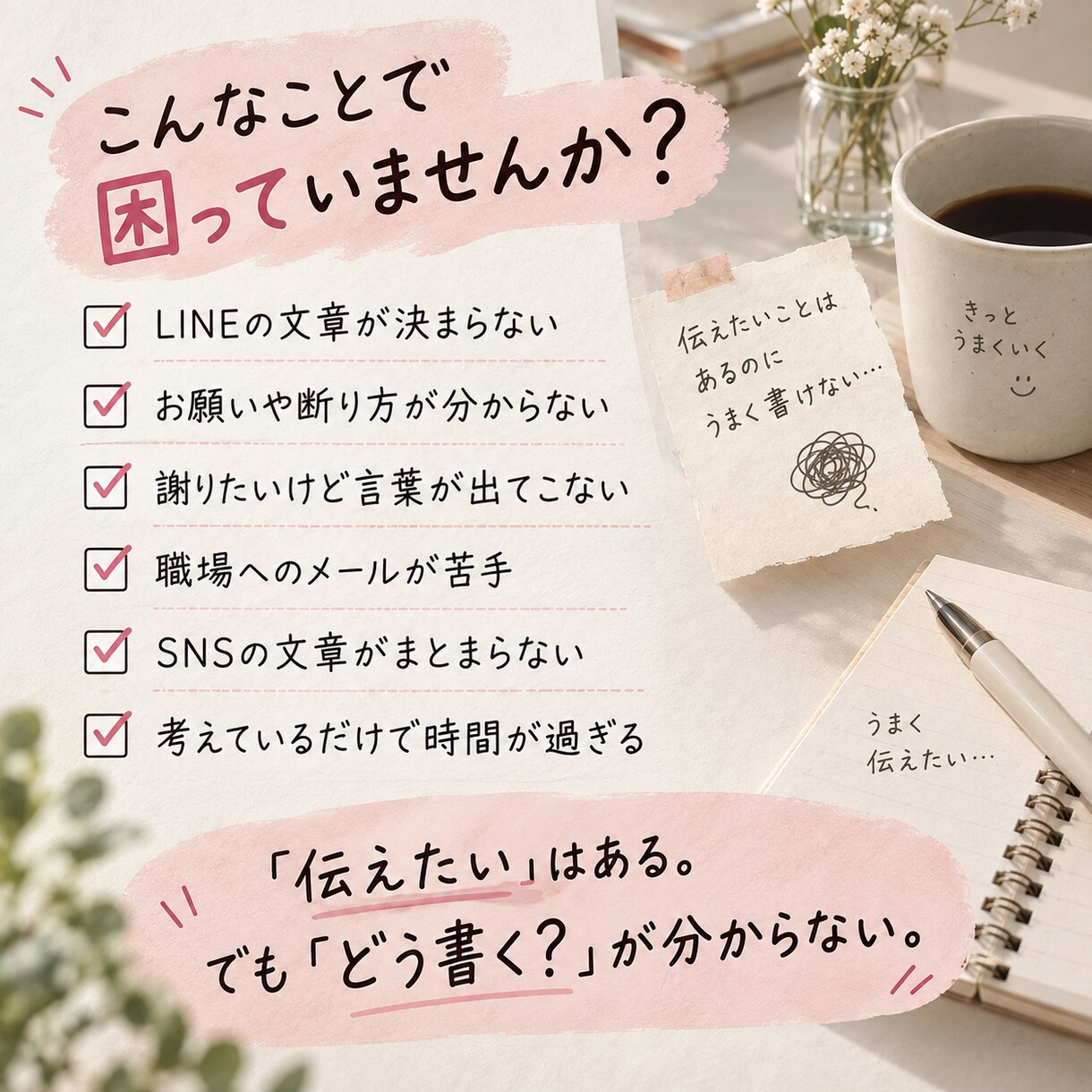 言いたいことを相手に伝わる文章にします まとまっていないメモから、伝わる文章に整えます。 イメージ2