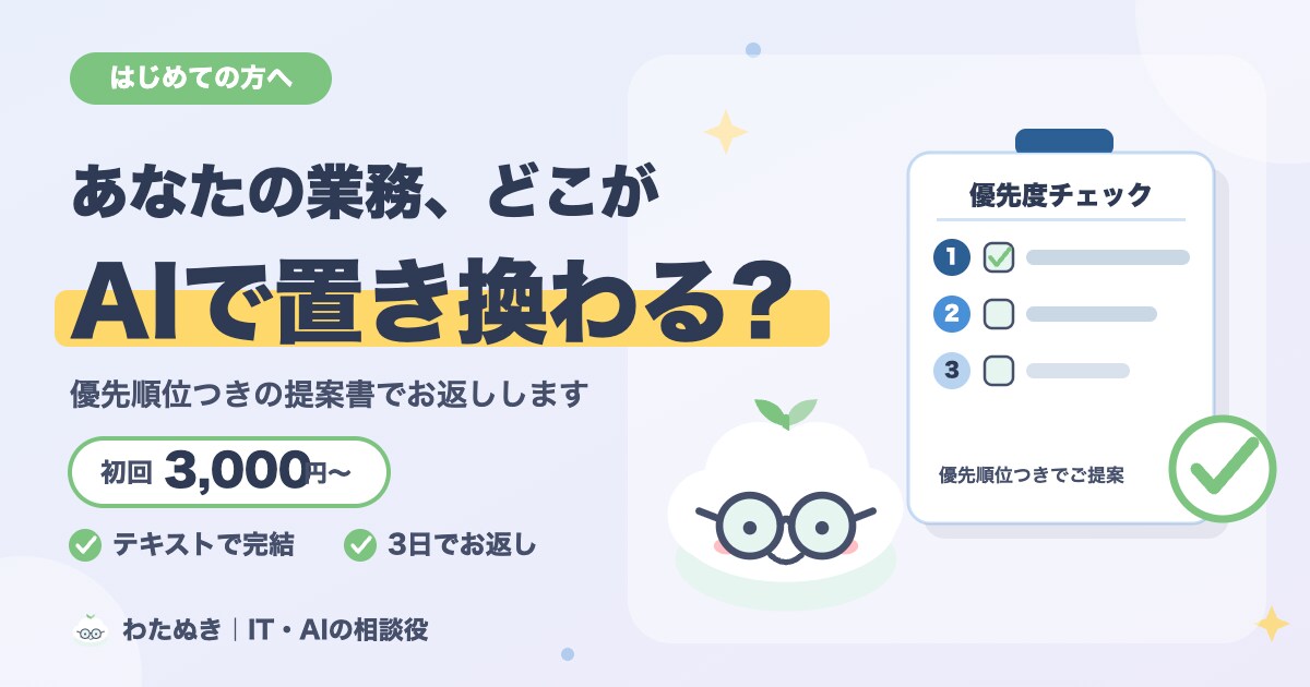 業務のAI活用ポイントを提案書にします 8月末までの特別価格。優先順位つきでお返しします イメージ1