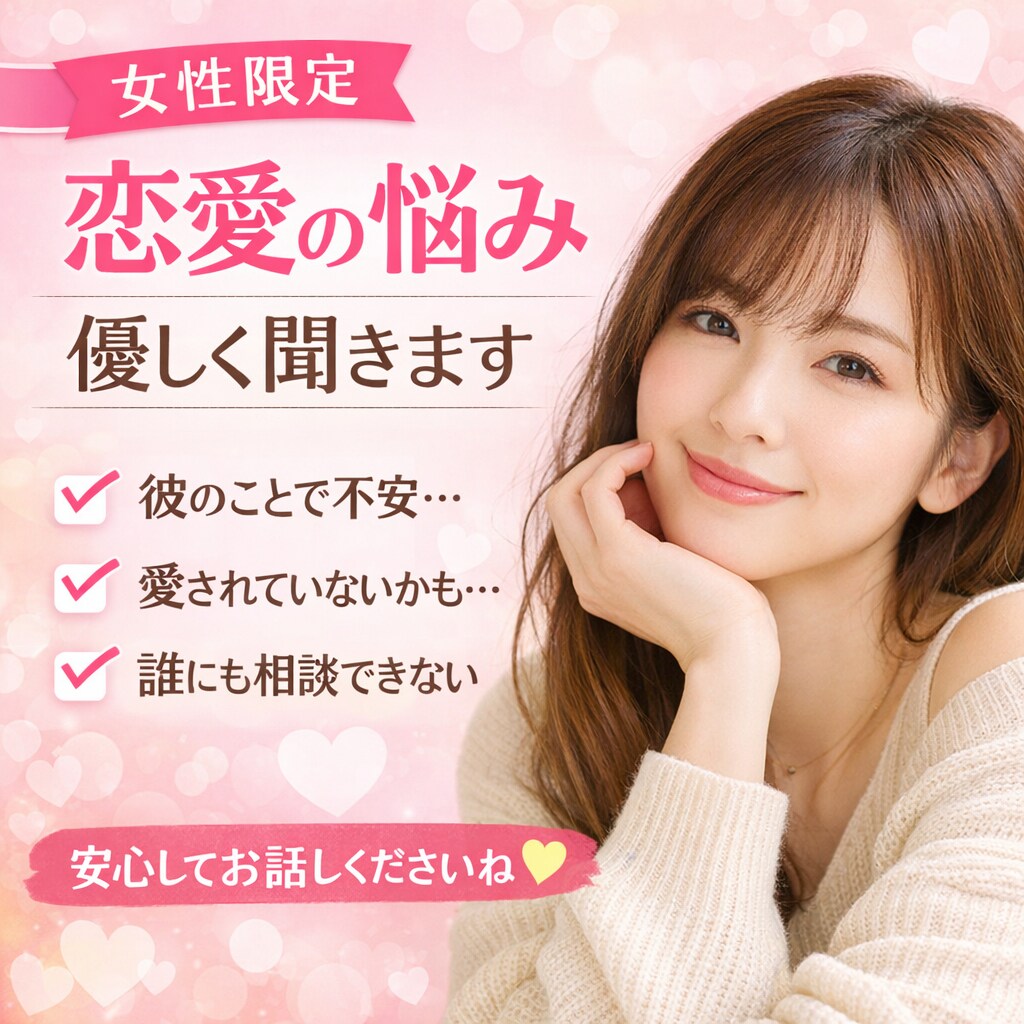女性限定!誰にも言えない恋愛の悩み聞きます 彼との関係・不安な気持ちを否定せず聞きます イメージ1