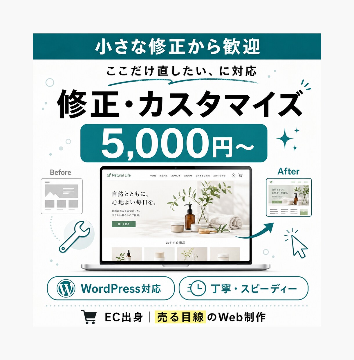 WordPressの修正・カスタマイズ承ります ここだけ直したいに対応。文言修正・崩れ・機能追加など丁寧に イメージ1