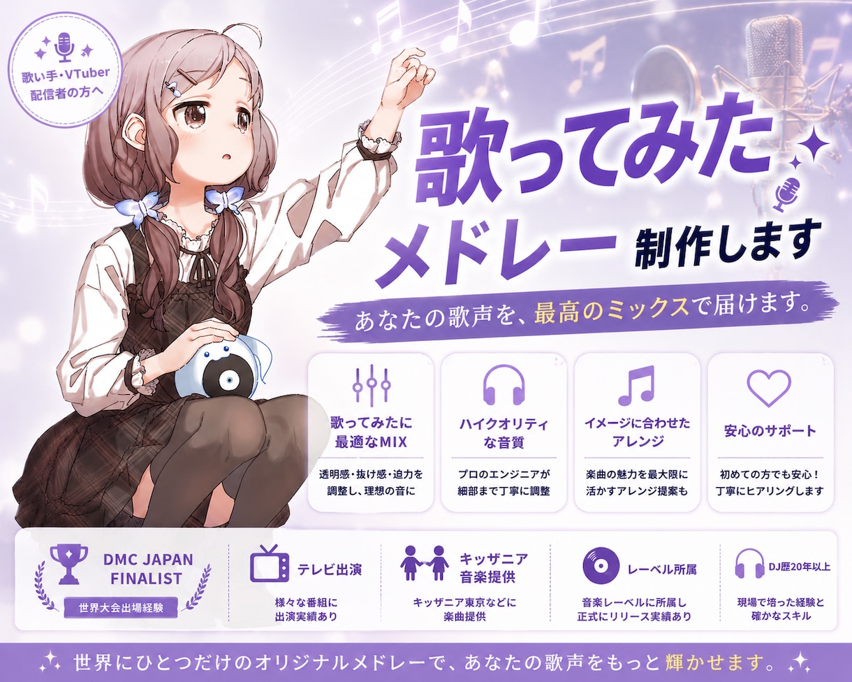歌ってみたメドレーを制作・編集します あなたの歌ってみたを、一つの作品に。まずはご視聴下さい イメージ1