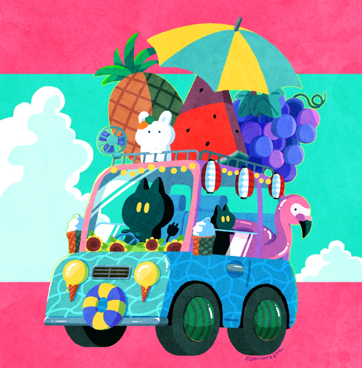 背景込みの絵本調のゆるくカラフルなイラスト描きます MV・キービジュ・商品などに｜背景あり・キャラクターのみなど イメージ1