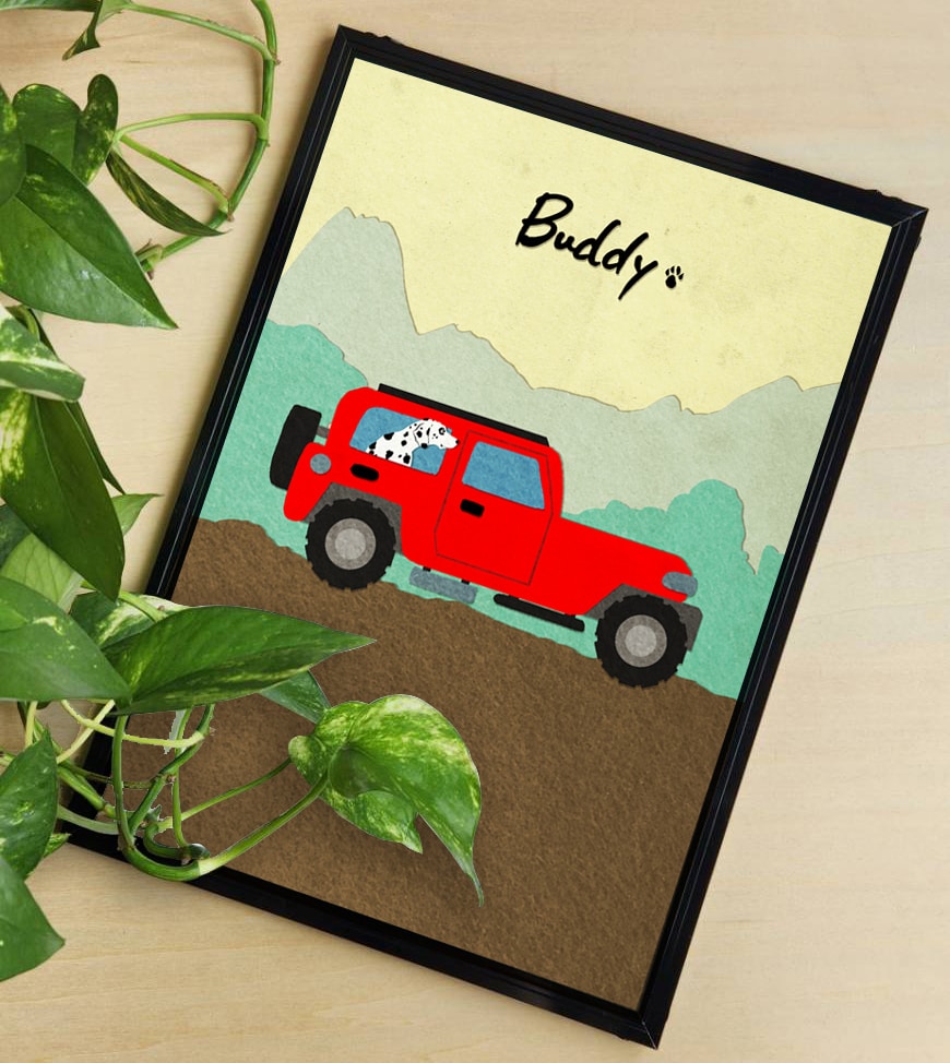 フラットな愛犬の風景画、似顔絵イラストお届けします A4印刷物を納品。うちのこ誕生日プレゼント・遺影・ペットロス イメージ1