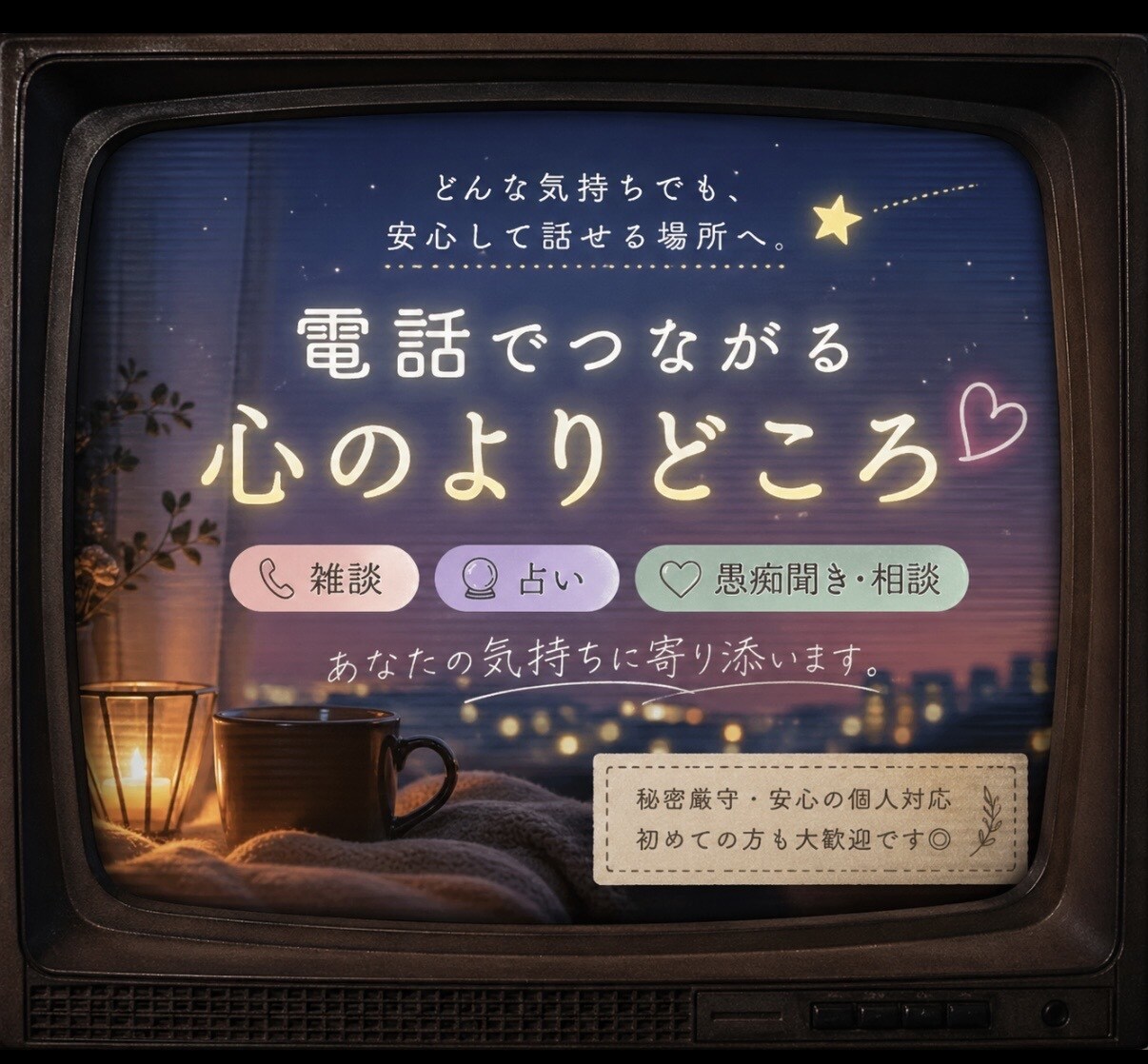 不倫/復縁/非モテ/転職/金銭なんでも聞きます 誰かに聞いて欲しい時是非おいでくださいまし！ イメージ1