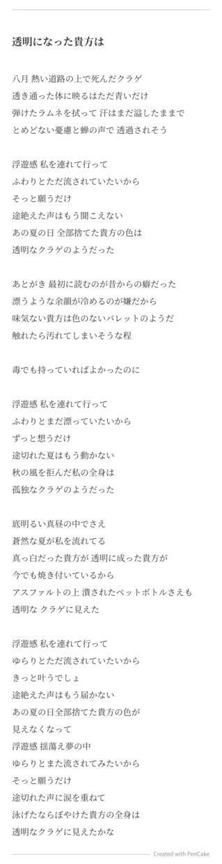 様々なジャンルの作詞いたします 他にないような綺麗な比喩や情景描写が得意です！ イメージ1