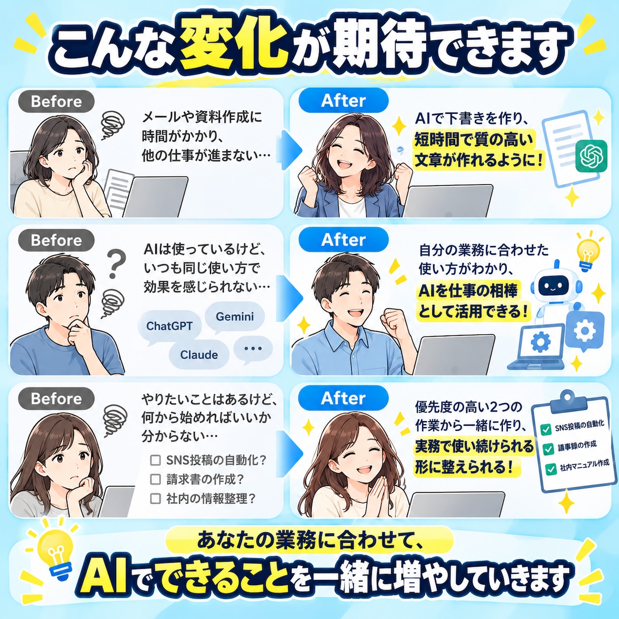 初心者向け！AIで業務効率化まで1か月伴走します 学ぶだけで終わらせず、本当に楽になるまで一緒に イメージ9
