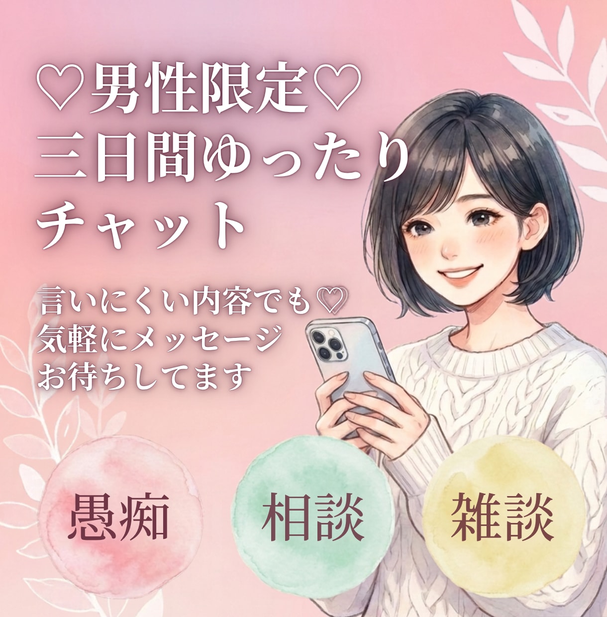 男性限定✿3日間あなたに集中します 1日最低3往復保証♡甘えたい気持ちやイライラなんでも聞きます イメージ1