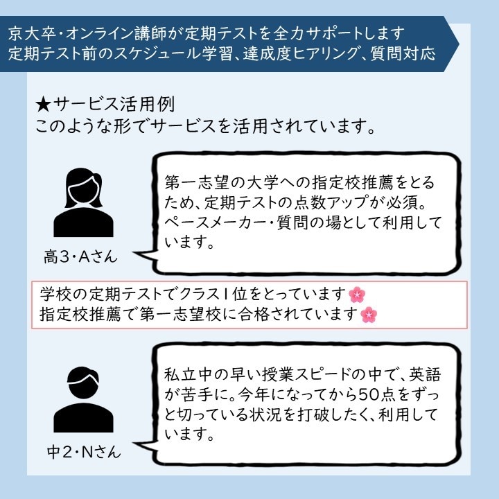 京大卒オンライン講師が定期テストをサポートします 定期テスト前のスケジュール学習、達成度ヒアリング、質問対応 イメージ5