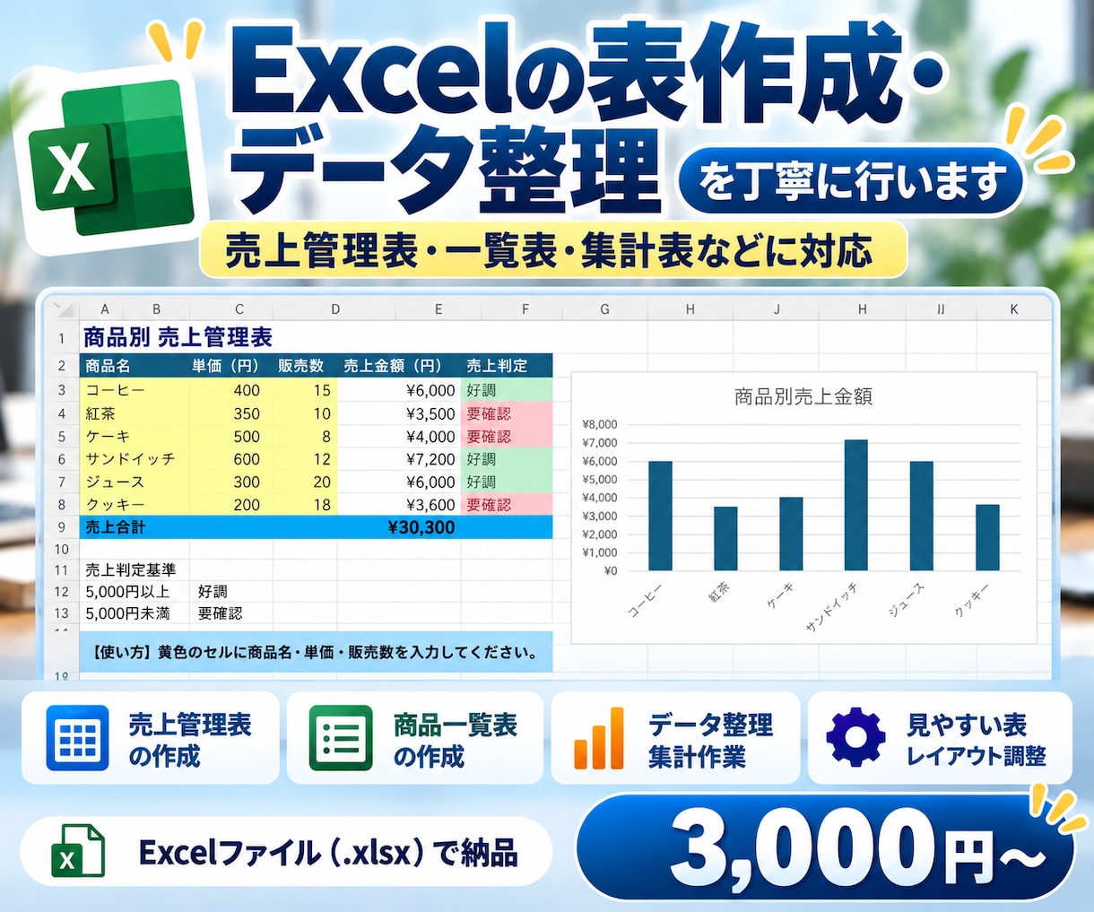Excelの表作成・データ整理を丁寧に行います 売上管理表・一覧表の作成やデータ整理に対応 イメージ1