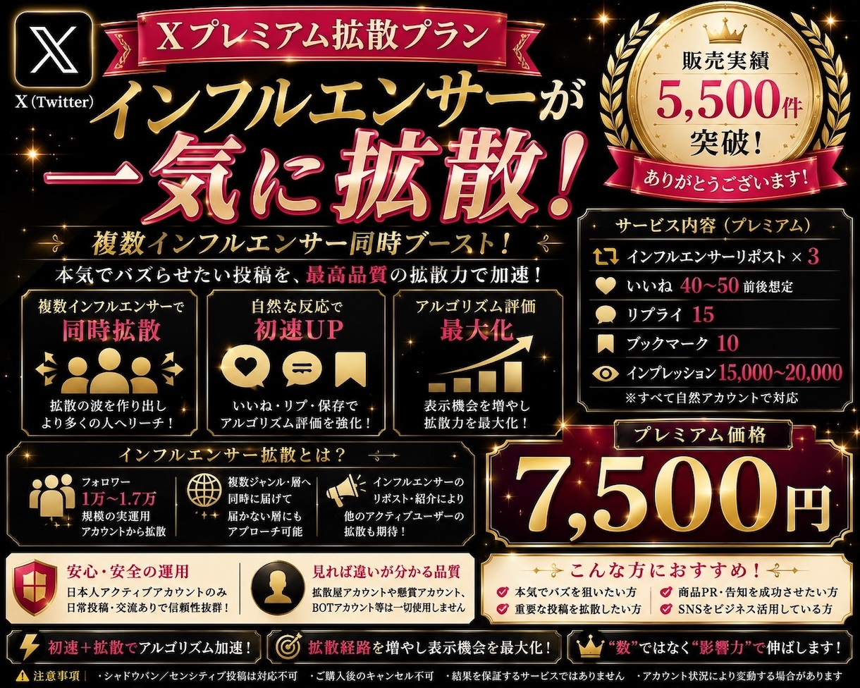 Xプレミアム拡散！インフルエンサーがブーストします インフルエンサーアカウントで一気に拡散！ イメージ1