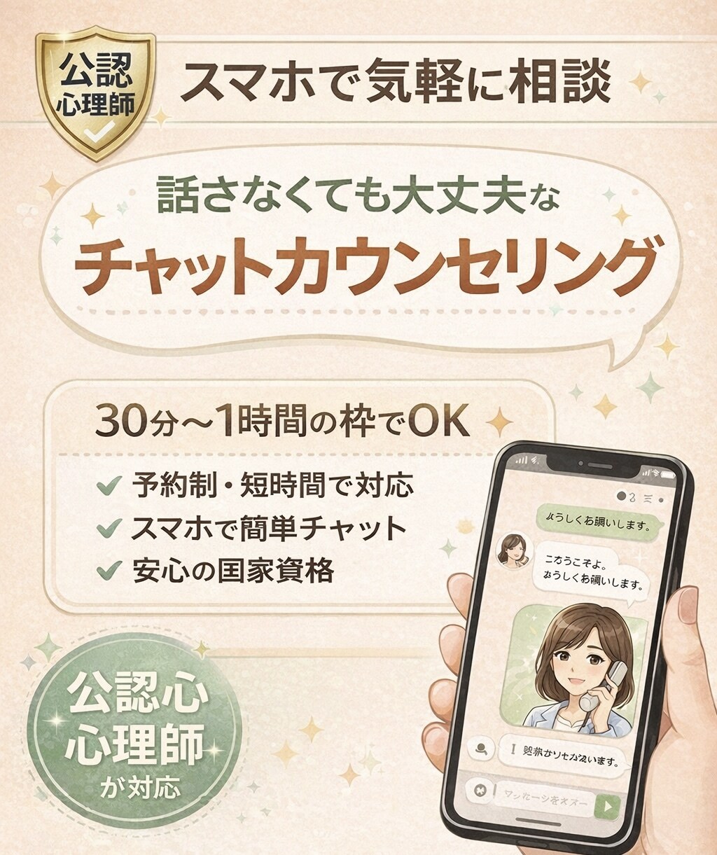 公認心理師がチャットカウンセリング120分します 病院やメンクリではなく、自宅でカウンセリングしませんか？ イメージ1