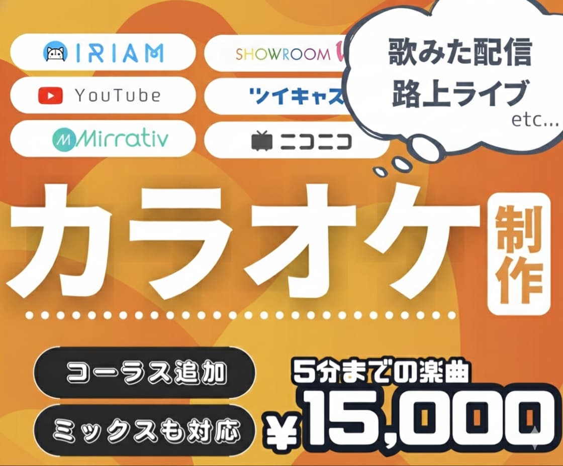 実績300件超‼️高品質カラオケ音源を制作します ●音程修正ミックスもOK！●著作権の気になる歌みた配信等に！ イメージ1