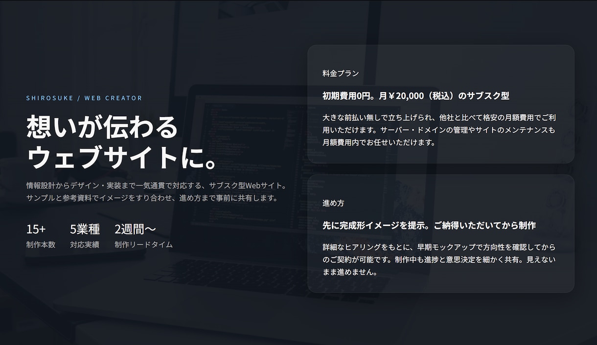 オリジナルWebサイトを制作しサブスクで提供します 最短2週間で製作し公開！運用まで格安でお任せいただけます！ イメージ1