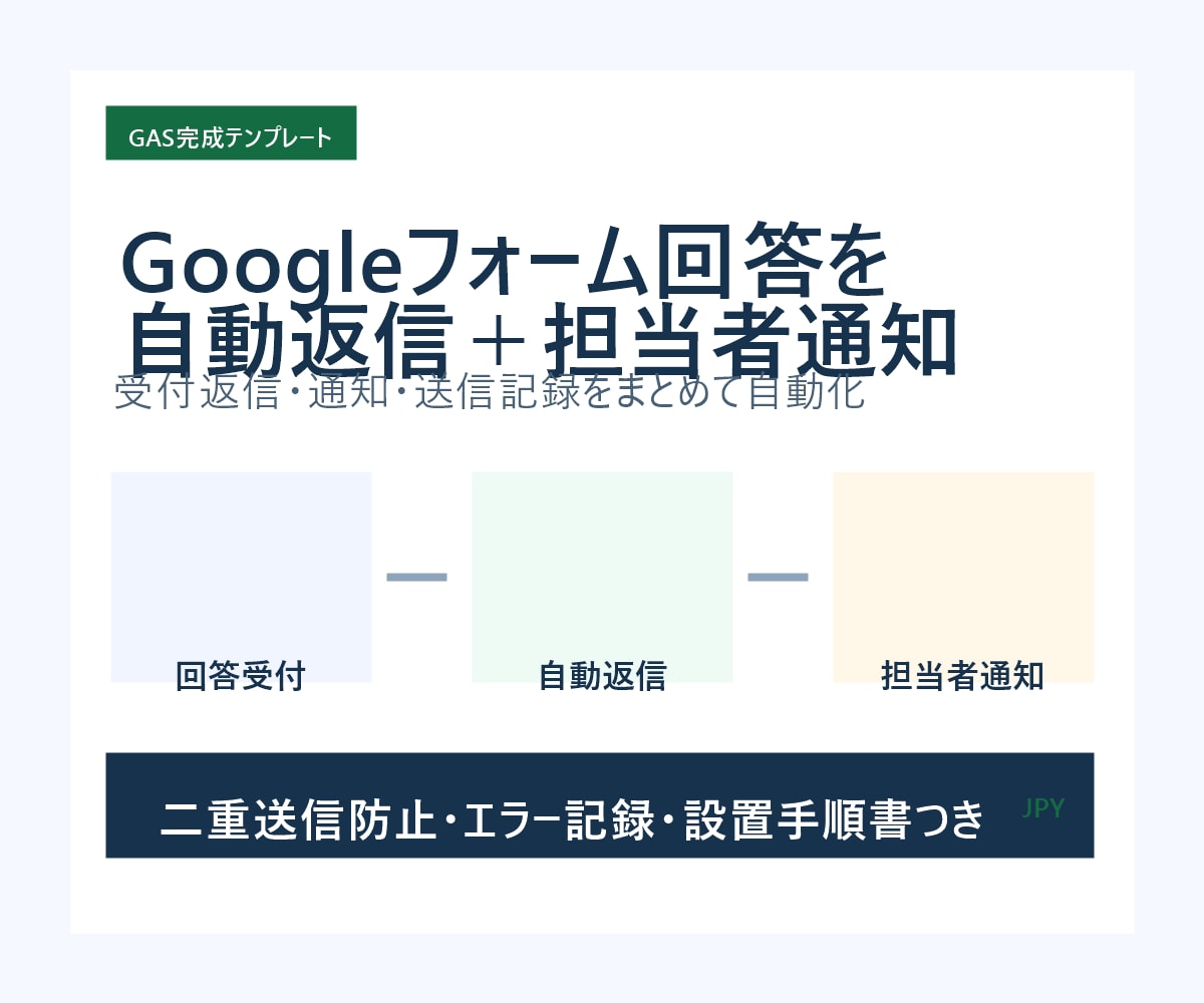 フォーム回答を自動返信・担当者へ通知できます フォーム受付返信と担当者通知を自動化します。 イメージ1