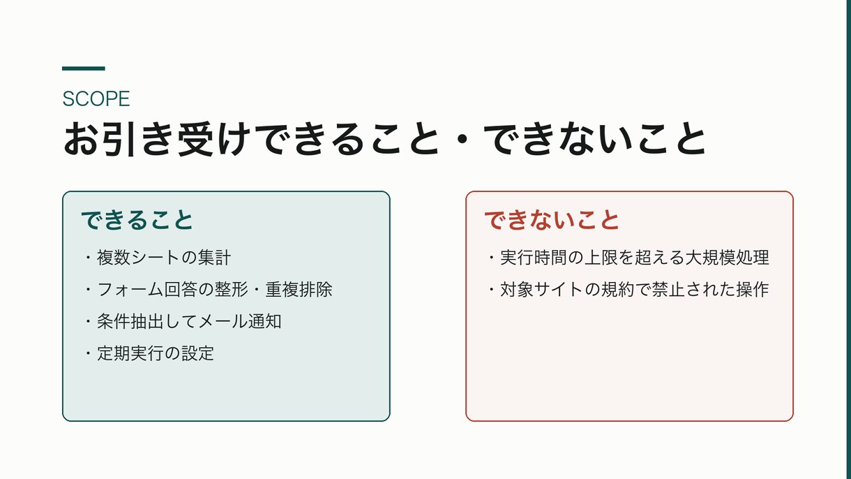 スプレッドシートの作業をGASで自動化します 毎回手でやっている集計・転記・通知を自動で動かします イメージ5
