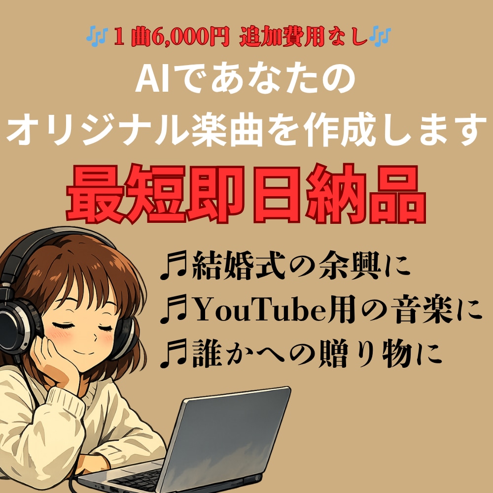 1曲6000円！あなたのオリジナル楽曲を制作します 言葉で伝えるだけでOK。あなただけの一曲を イメージ1