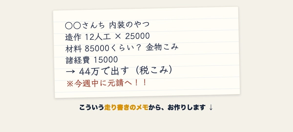 見積書・請求書を読みやすく作成・整形します 手書きの控えやメモを、提出前に確認しやすい形へ整えます イメージ3