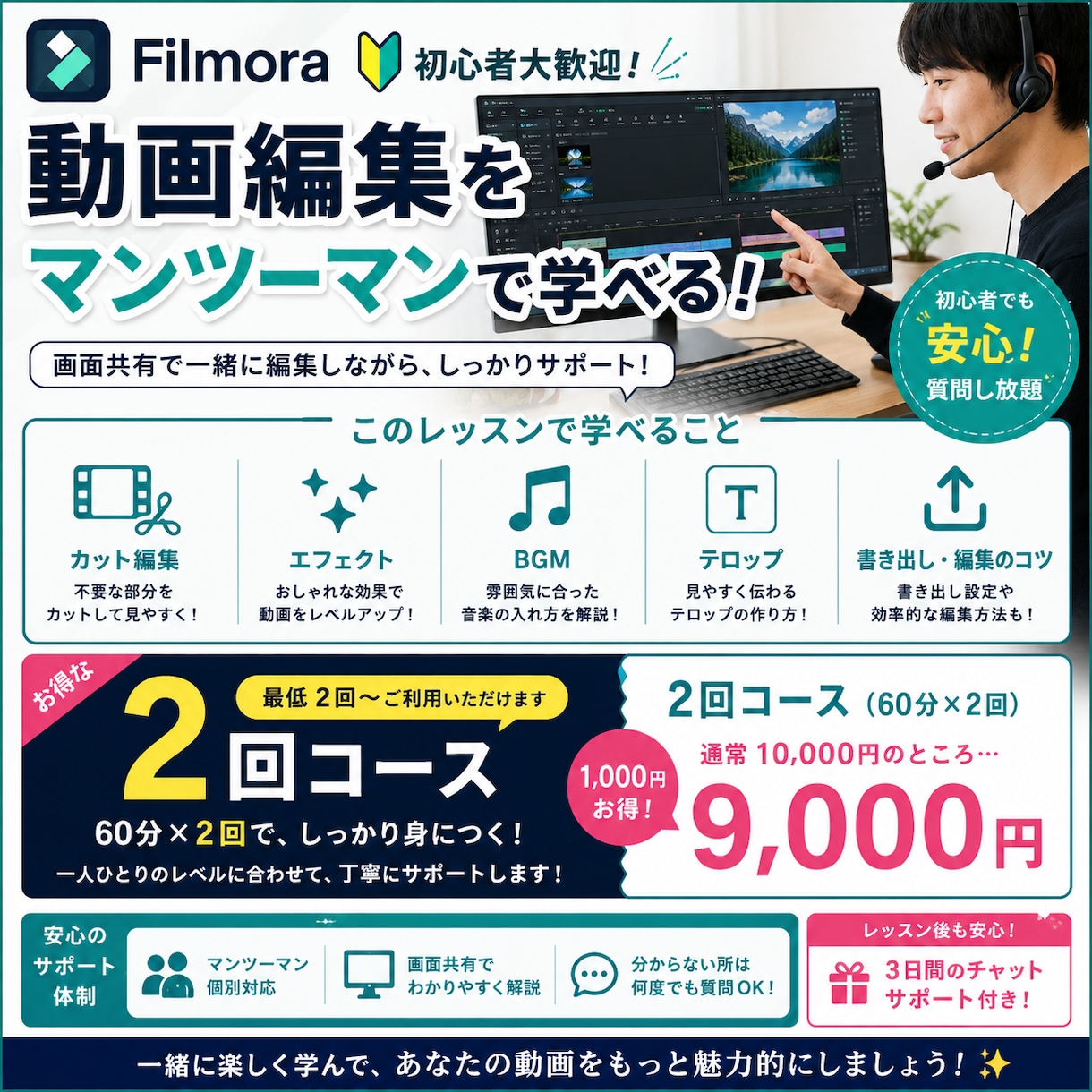動画編集の基礎、Filmoraの使い方教えます Filmora初心者向け！マンツーマンレッスンします！ イメージ1