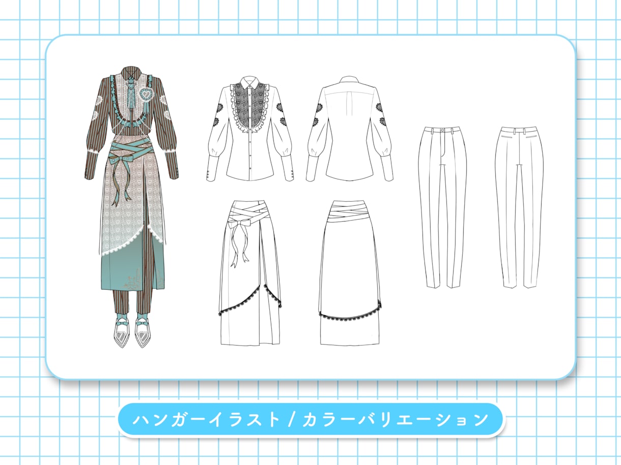 キャラクター衣装デザイン制作（2D）します 世界観と可愛さを大切に丁寧に仕上げます イメージ3