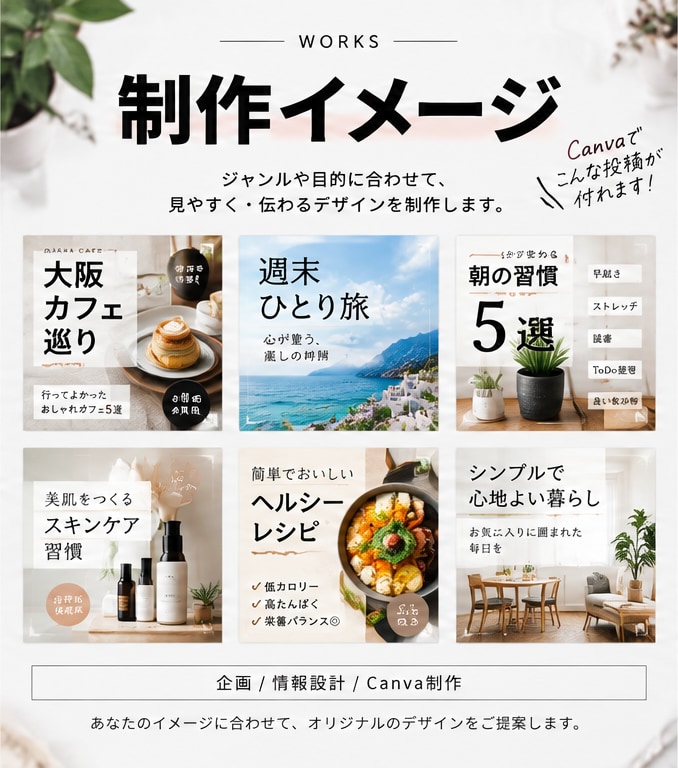 Instagram投稿Canvaで企画から作ります 見やすく伝わるフィード投稿を企画・構成から丁寧に制作します イメージ2