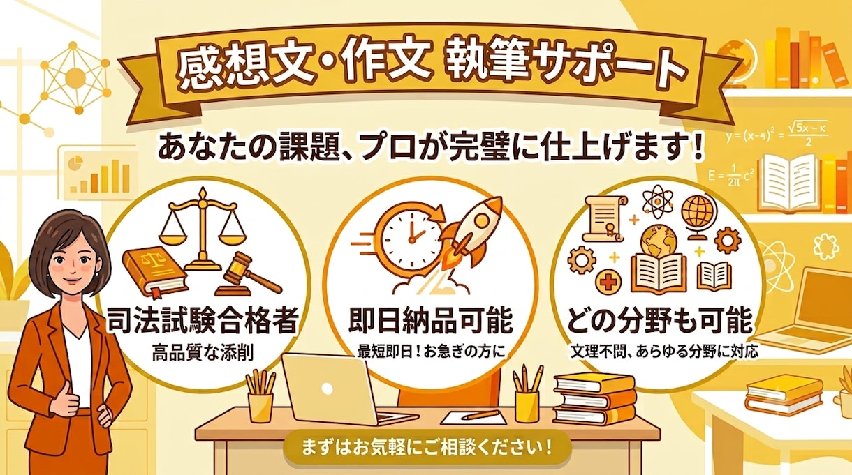司法試験上位合格者が感想文・作文をお手伝いします 小学生から大人まで！旧帝大卒が感想文・作文のサポートします！ イメージ1