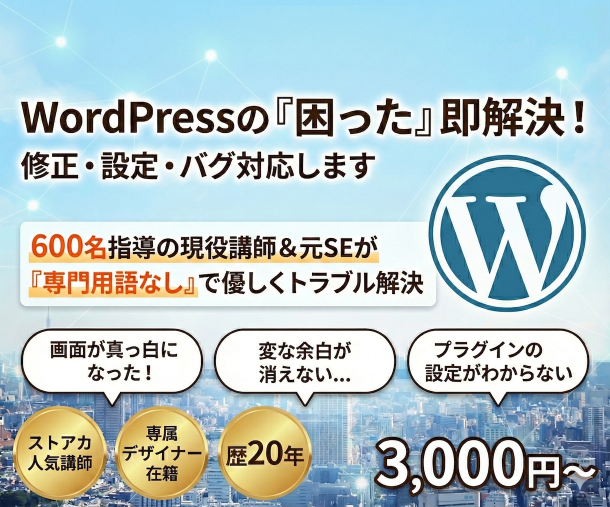 WordPressの「困った」即解決！修正します 600名指導の現役講師が「専門用語なし」で優しくトラブル解決 イメージ1