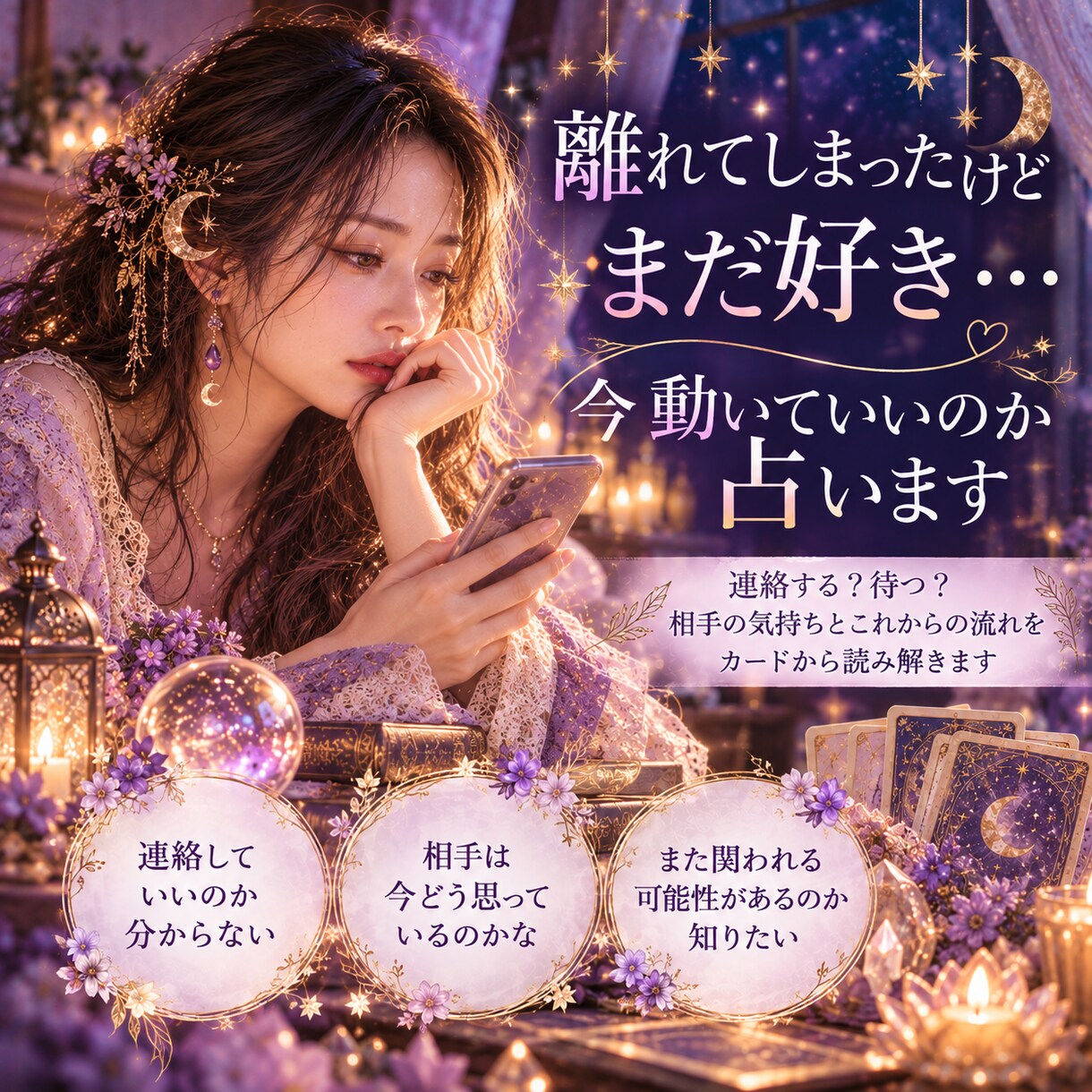 離れてもまだ好き…今動いていいのか占います 相手との今が見えて、動くか待つかを考えやすくなる イメージ1