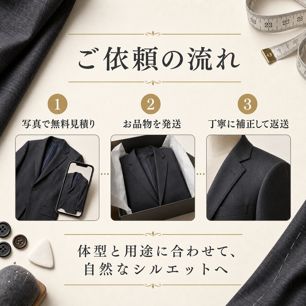 パンツ・スーツ・洋服のお直しを承ります 写真で事前見積り｜料金と納期を作業前にご案内 イメージ3