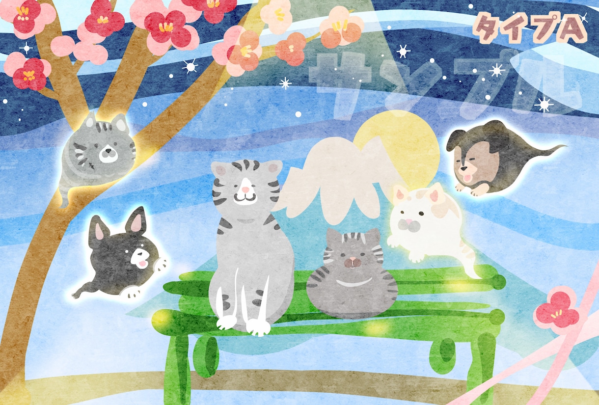 絵本風・和風のはがきのイラスト(和紙風)承ります 初めての方でも安心!無制限修正対応★ イメージ2