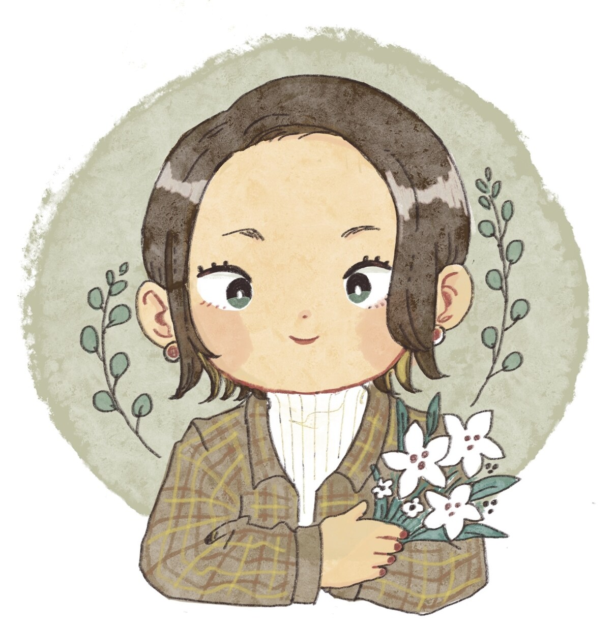 ナチュラルな雰囲気の似顔絵を作成します お花と一緒に柔らかい似顔絵はいかがですか？アイコンにも！ イメージ3