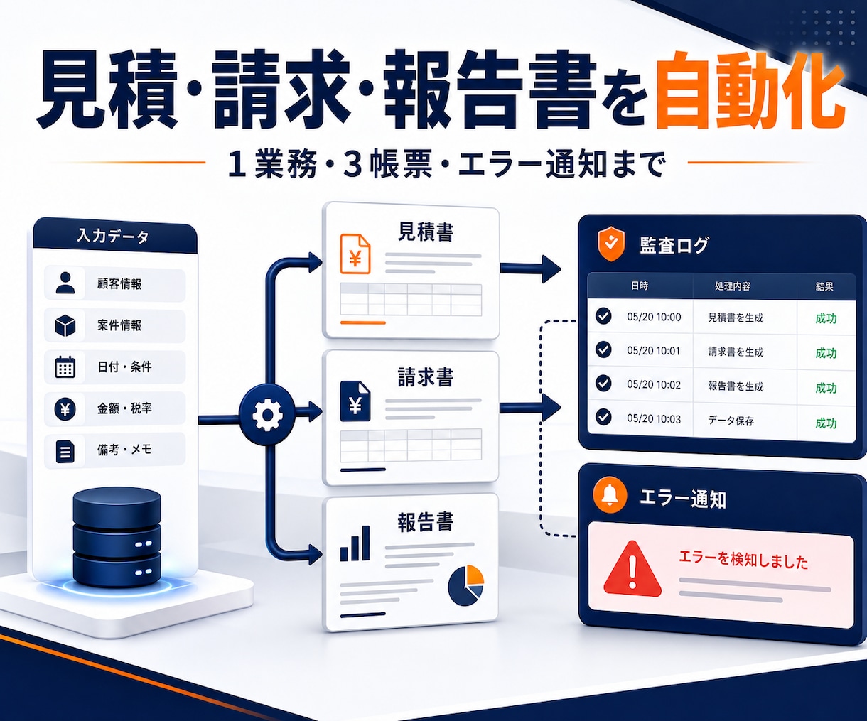 見積・請求・報告書を自動化します 1業務3帳票を入力から記録まで一つにつなぐ イメージ1