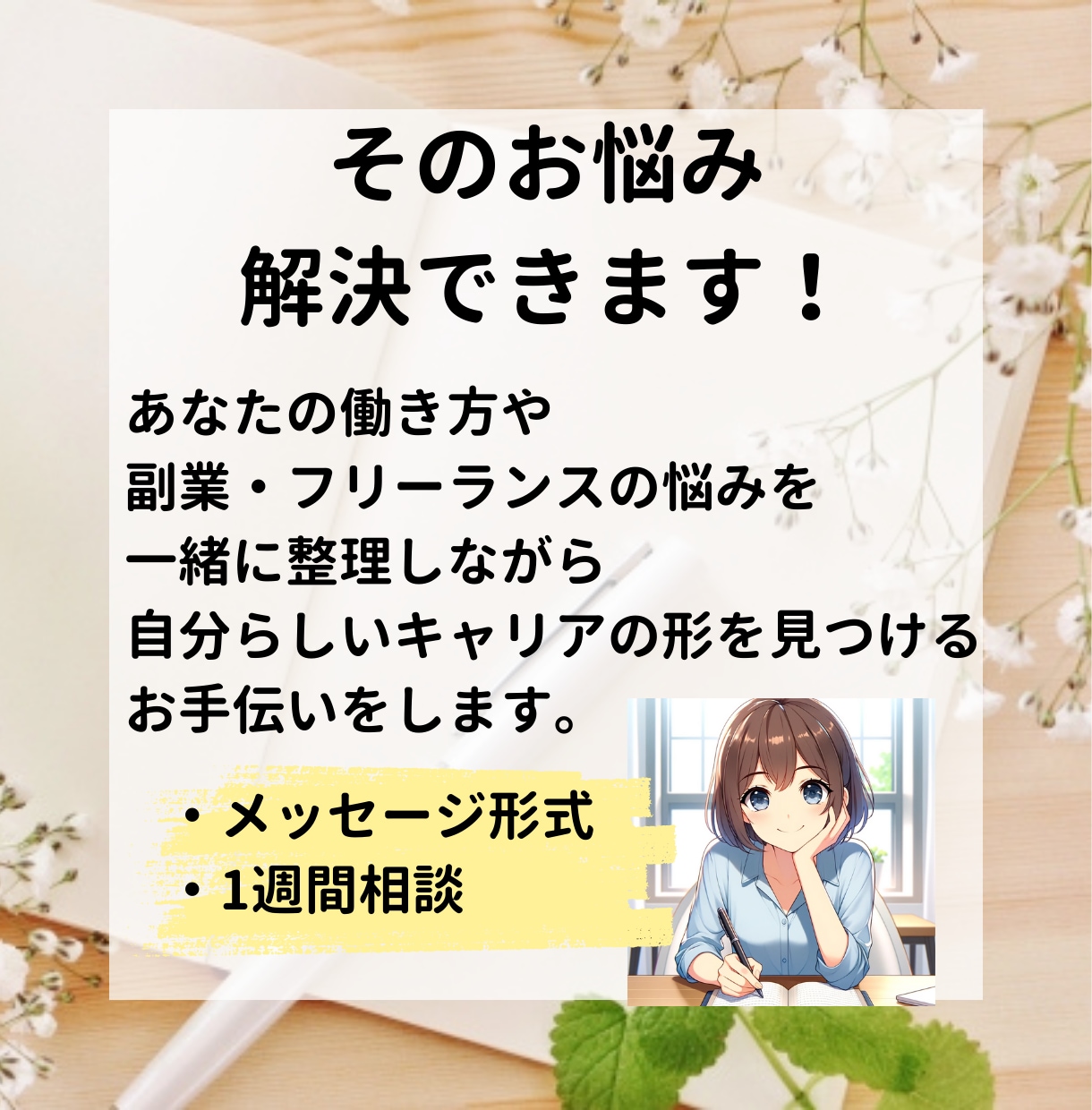 フリーランスになりたい方の悩みをお聞きします 不安や迷いを整理しませんか？自分らしい働き方を一緒に考えます イメージ3