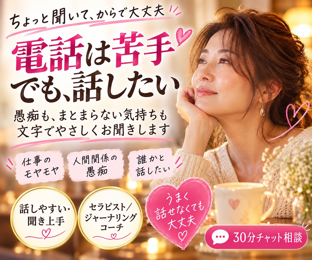 電話が苦手な方の愚痴を文字でお聞きします 「ちょっと聞いて」から始める、私との30分 イメージ1